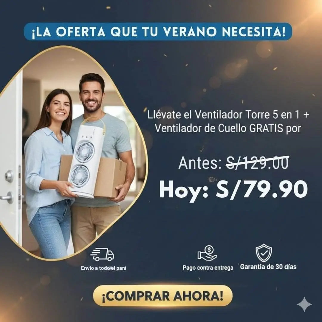 Pack Frescura Total (Ventilador Torre 5 en 1 y gratis Ventilador de Cuello)