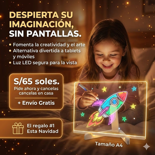 Tablero Mágico Led A4 REGALO ESTUCHE 7 PLUMONES