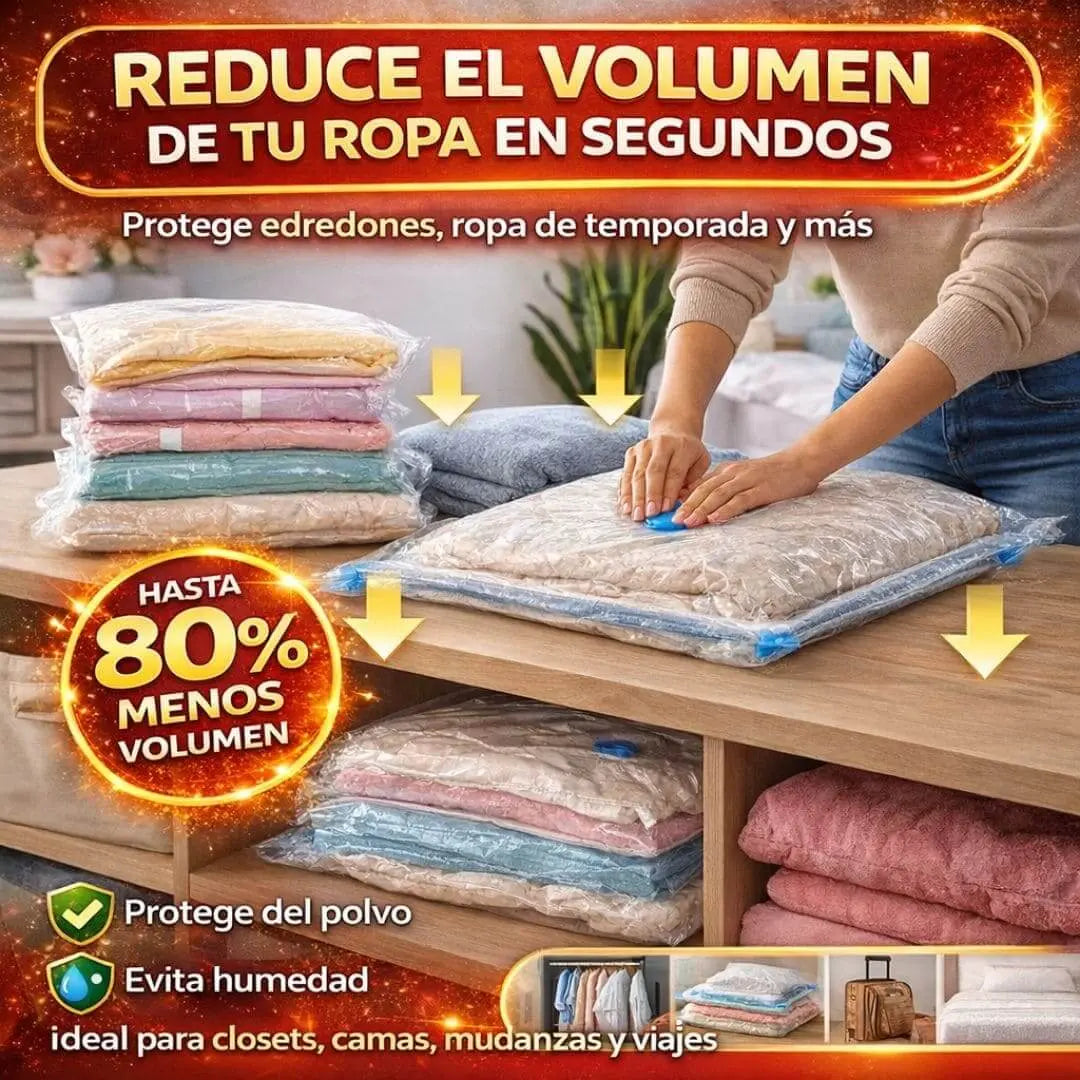 Combo Guarda Ordena y Ahorra Espacio - Pack 5 Bolsas al vacío para ropa incluye Compresor Electrico