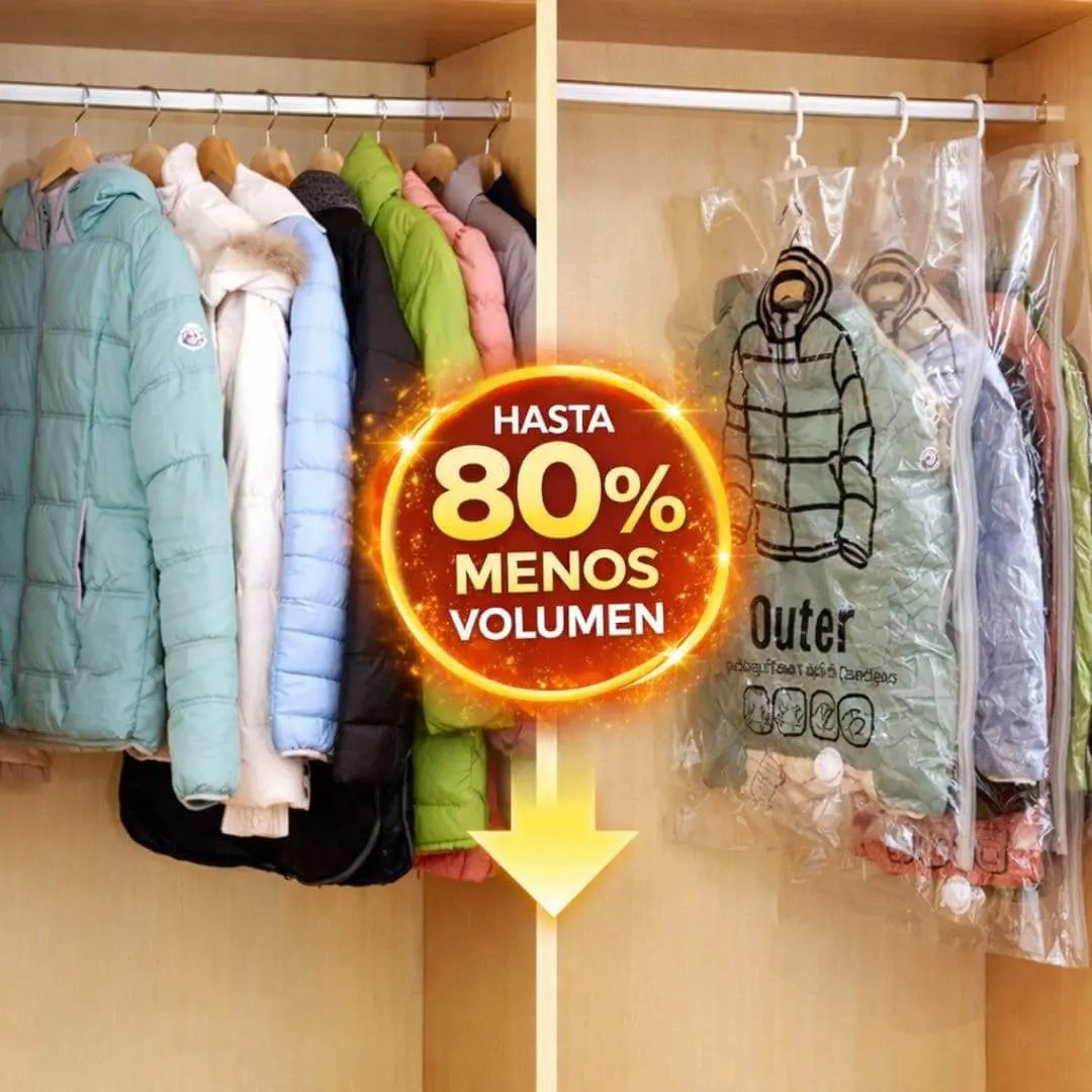 Combo Guarda Ordena y Ahorra Espacio - Pack 5 Bolsas al vacío para ropa incluye Compresor Electrico