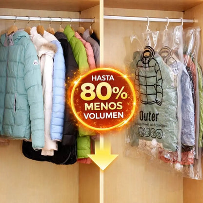 Combo Guarda Ordena y Ahorra Espacio - Pack 5 Bolsas al vacío para ropa incluye Compresor Electrico